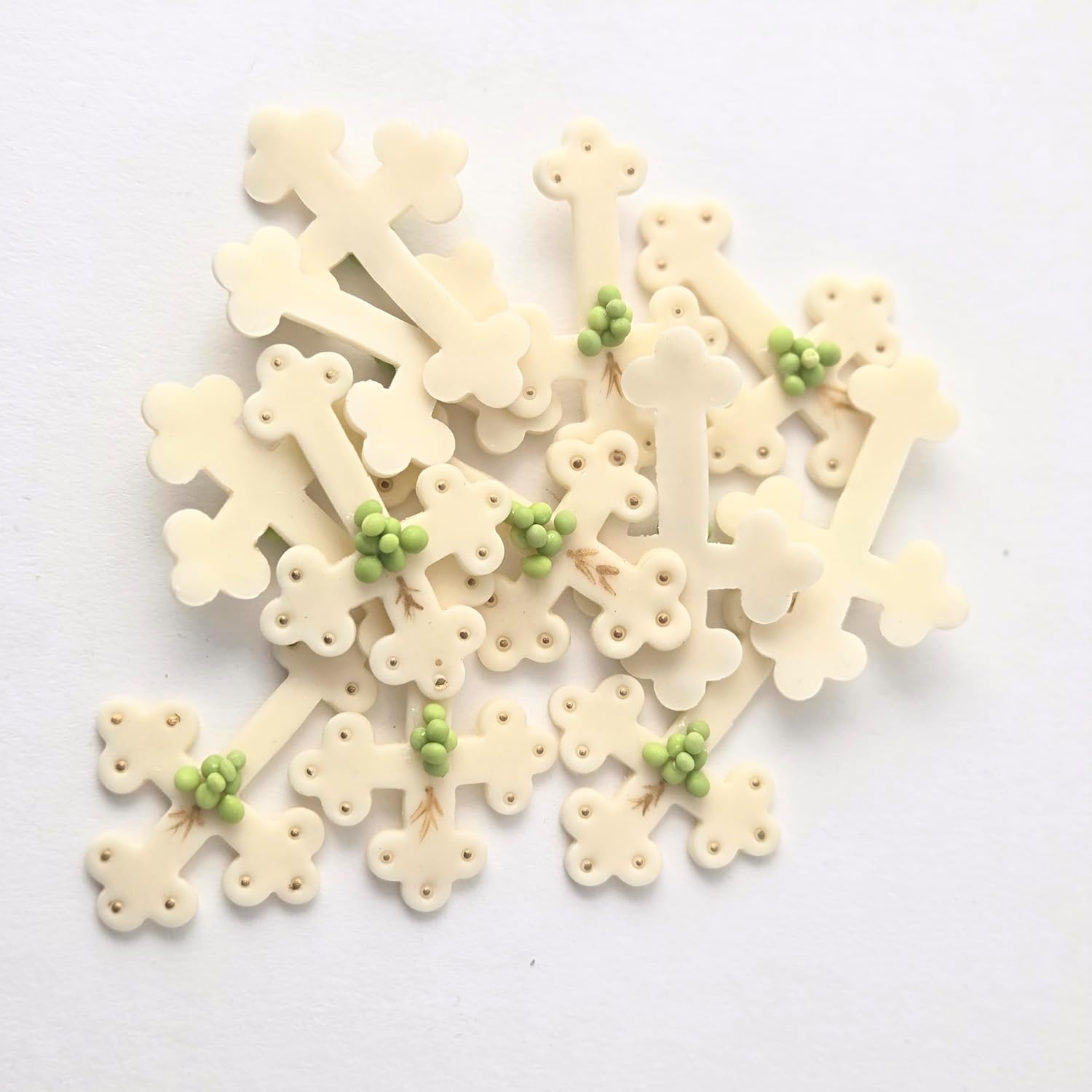 Party Favors Plus Cold Porcelain Cross Capia Baby Shower Favor White Green Floral 6 Count