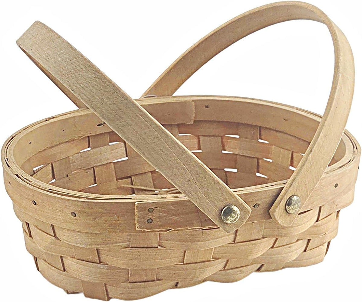 Natural Woven Woodchip Oval Baskets with Dual Handles, 1 Piece