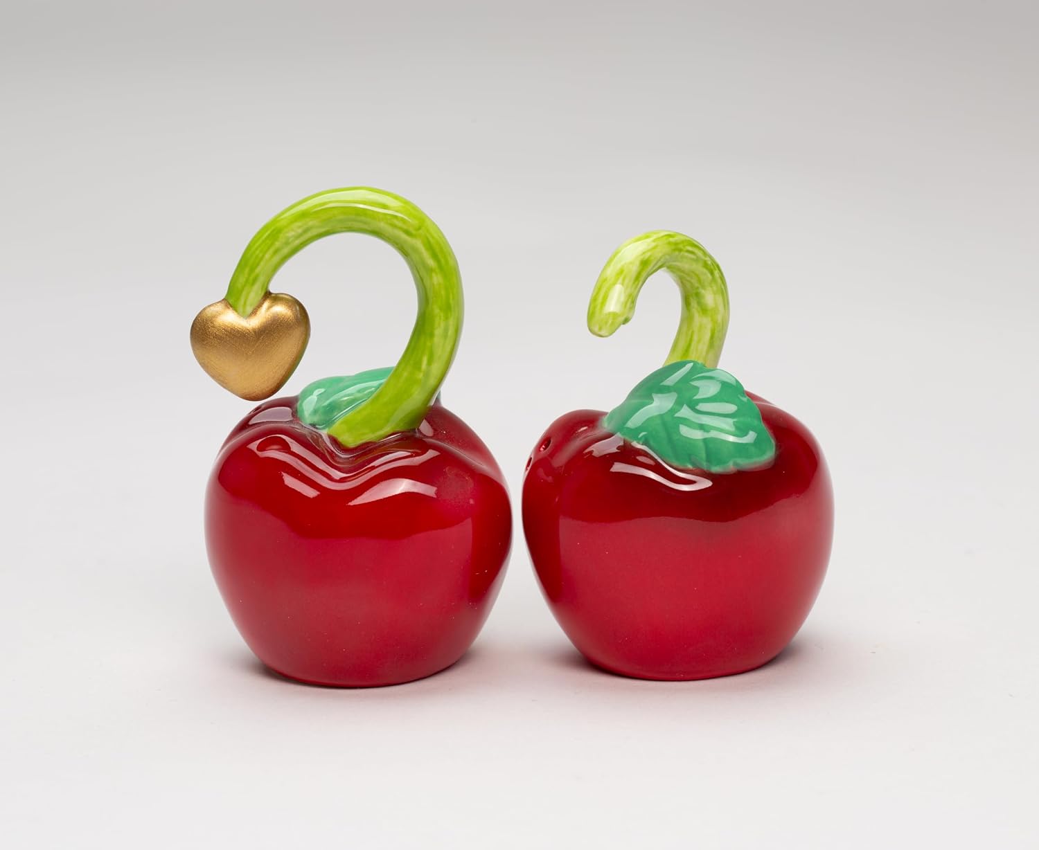 Cosmos Gifts Fine Ceramic Cherry Apple Love Heart Salt & Pepper Shakers Set 3-1/8" H