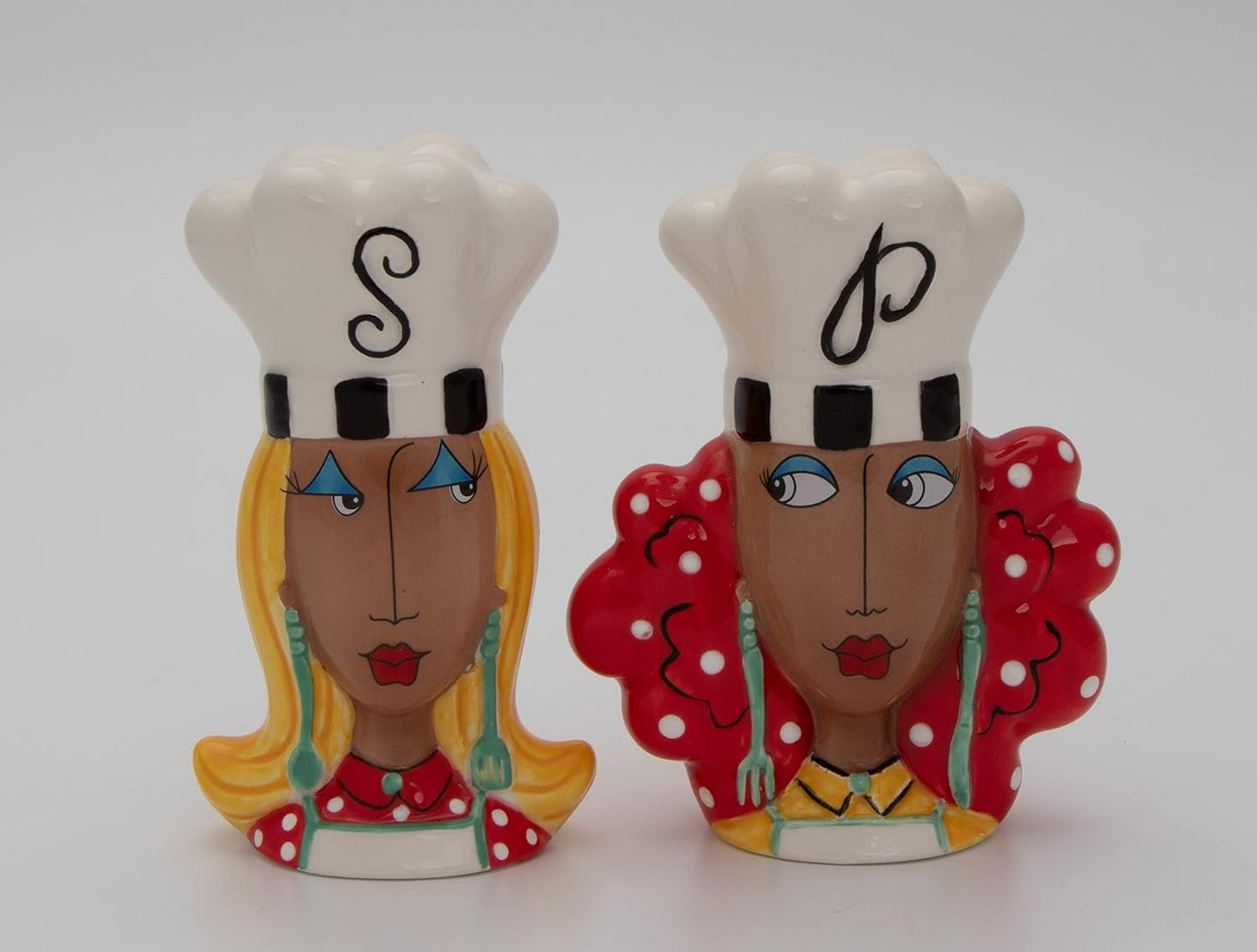 Cosmos Gifts Fine Ceramic Dollymamas African American Chef Lady Salt and Pepper Shakers Set 4-3/8" H Brown