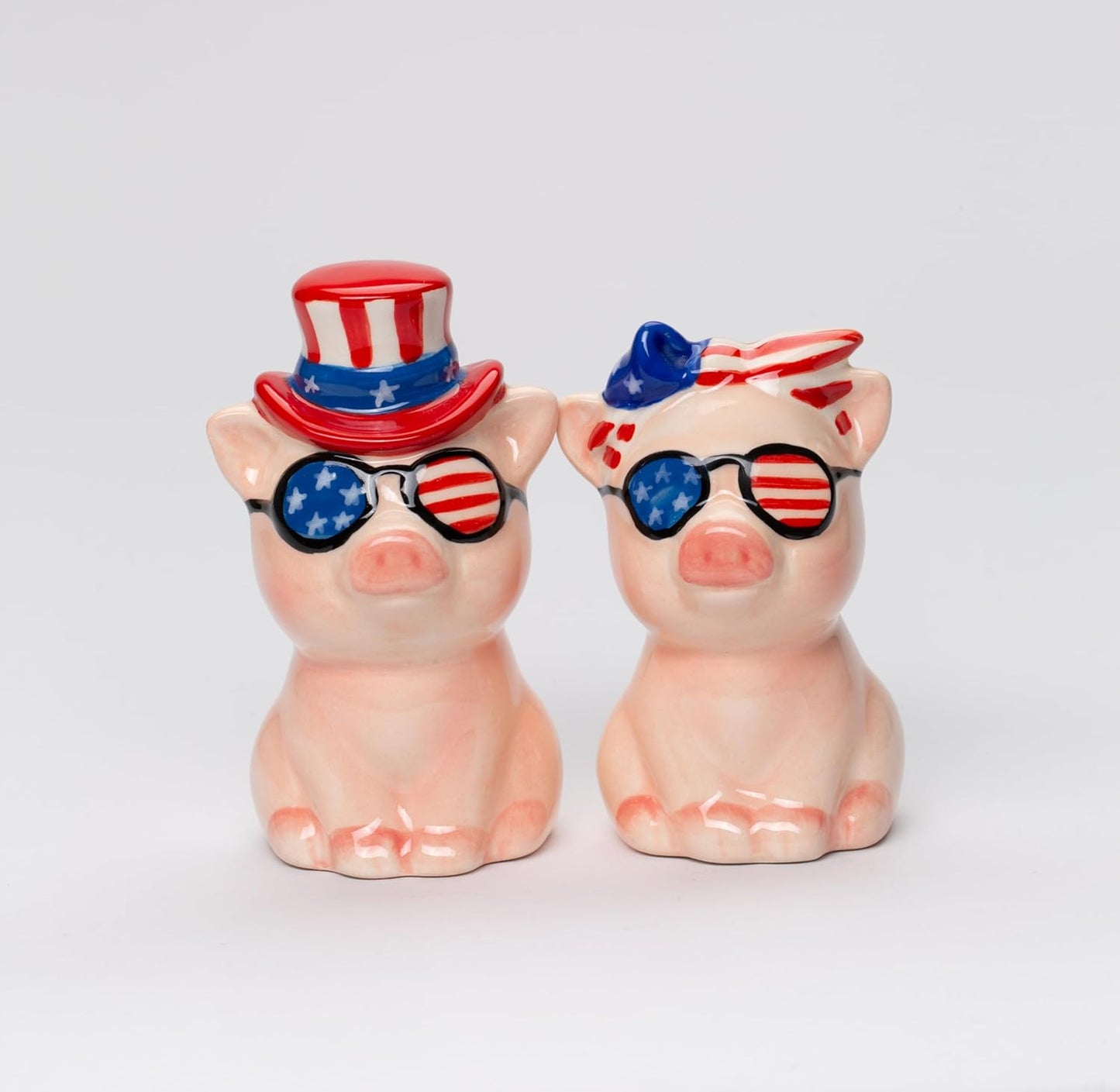 Cosmos Gifts Fine Ceramic Patriotic Fourth of July Love Couple Pig Salt and Pepper Shakers Set 3-1/2" H Multicolor