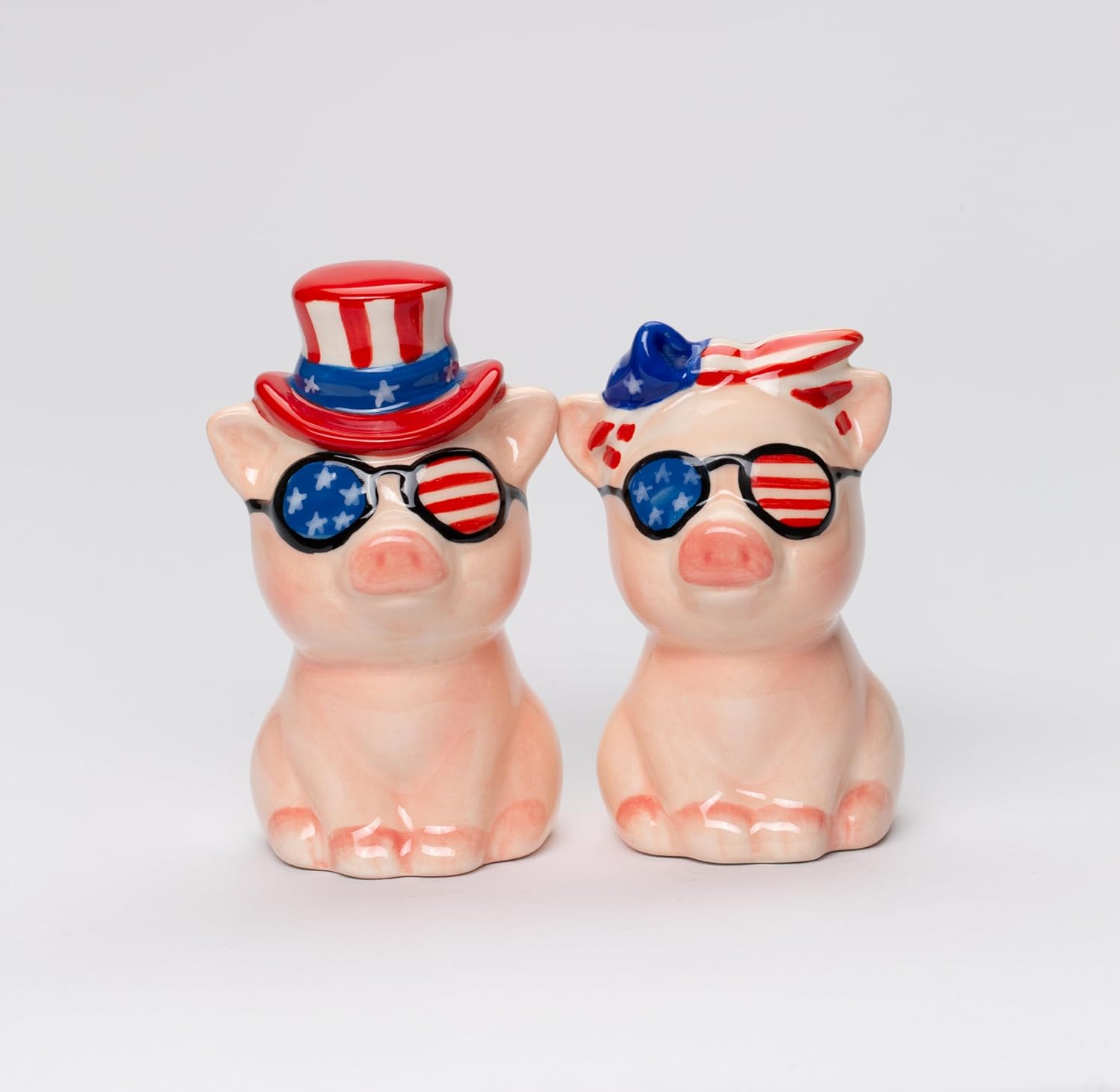 Cosmos Gifts Fine Ceramic Patriotic Fourth of July Love Couple Pig Salt and Pepper Shakers Set 3-1/2" H Multicolor