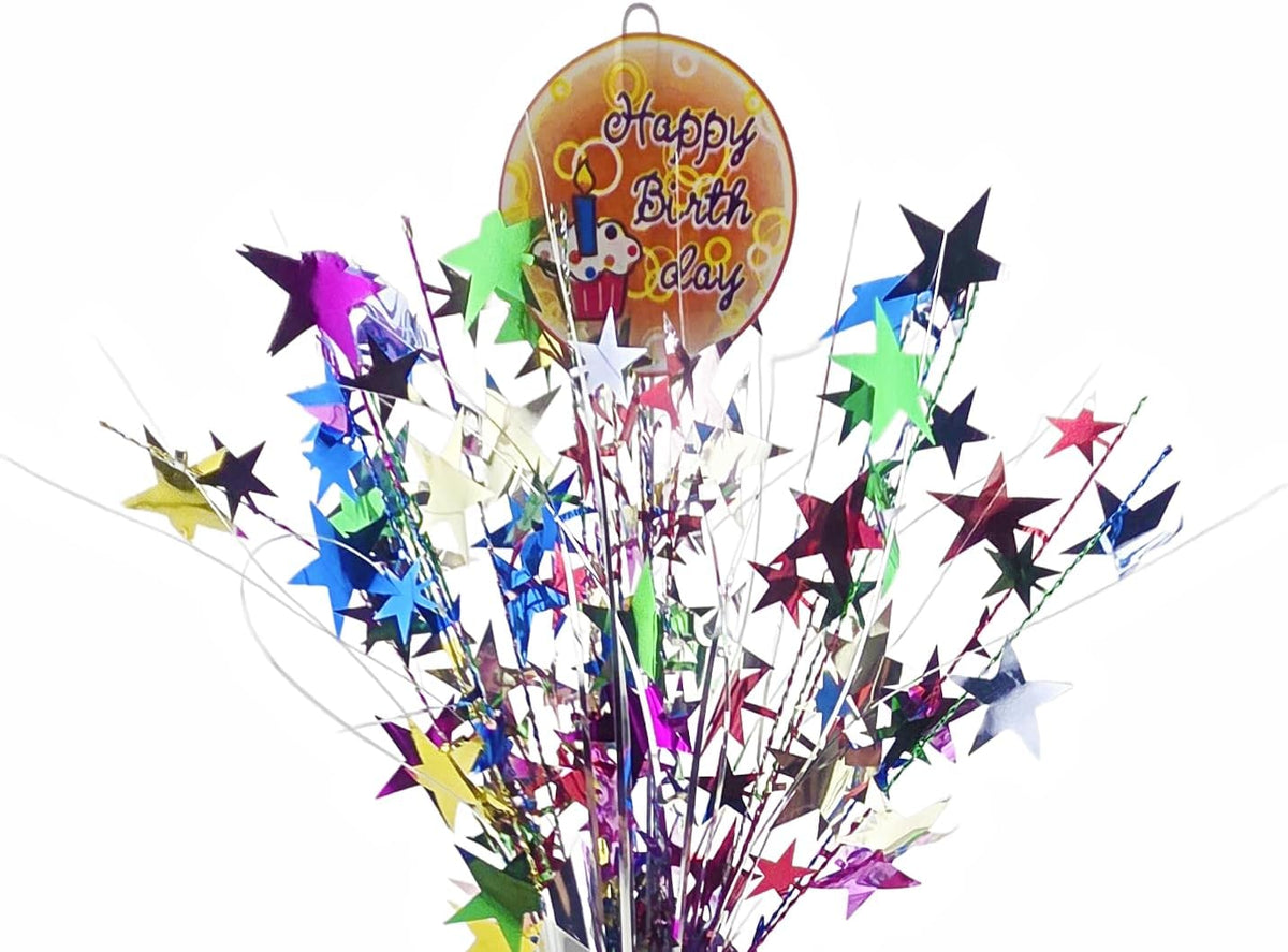Happy Birthday Balloon Weight Centerpiece with Multicolor Stars