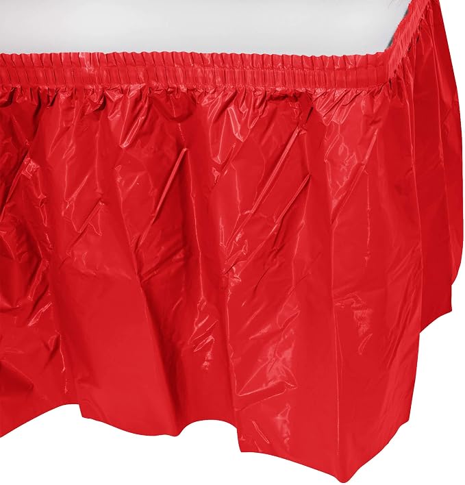 Party Favors Plus Red Plastic Table Skirts 29in x 13ft Stretches to 19ft 3 Pack