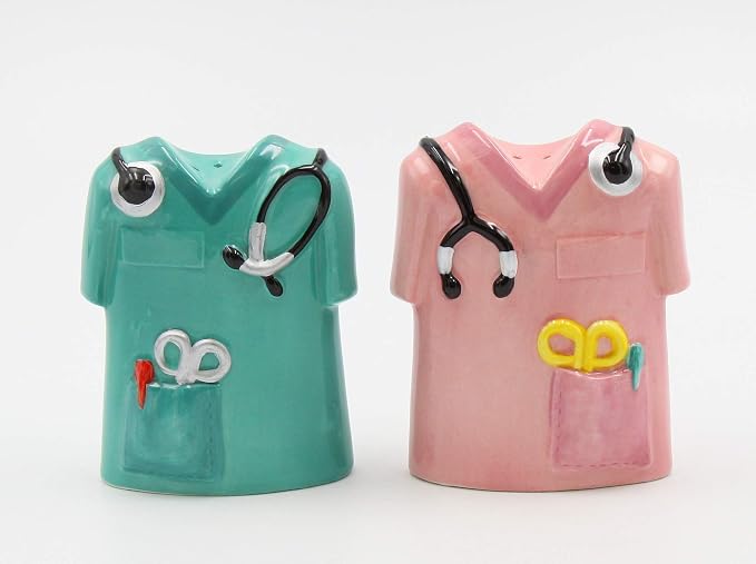 Cosmos Gifts Fine Ceramic Healthcare Heroes Nurse Doctor Scrubs Salt & Pepper Shakers Set 3-1/2" H