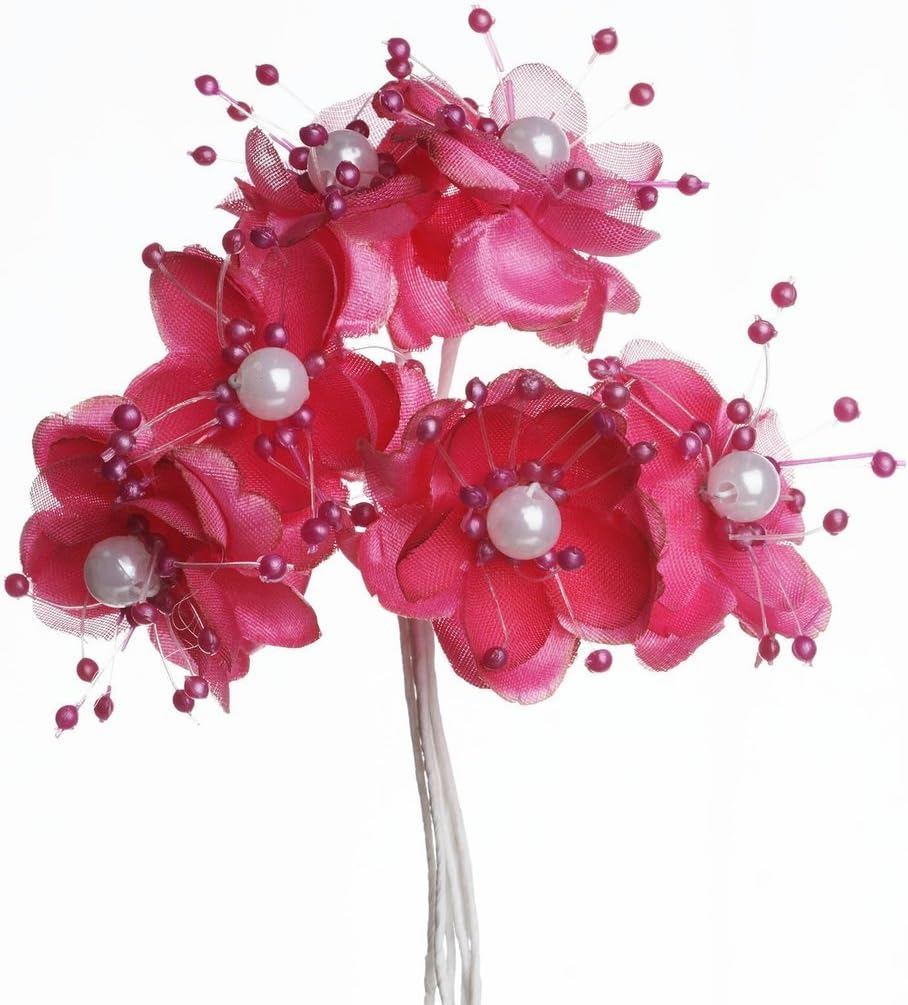 Party Favors Plus Fuchsia Satin Pearl Flowers 72 Count