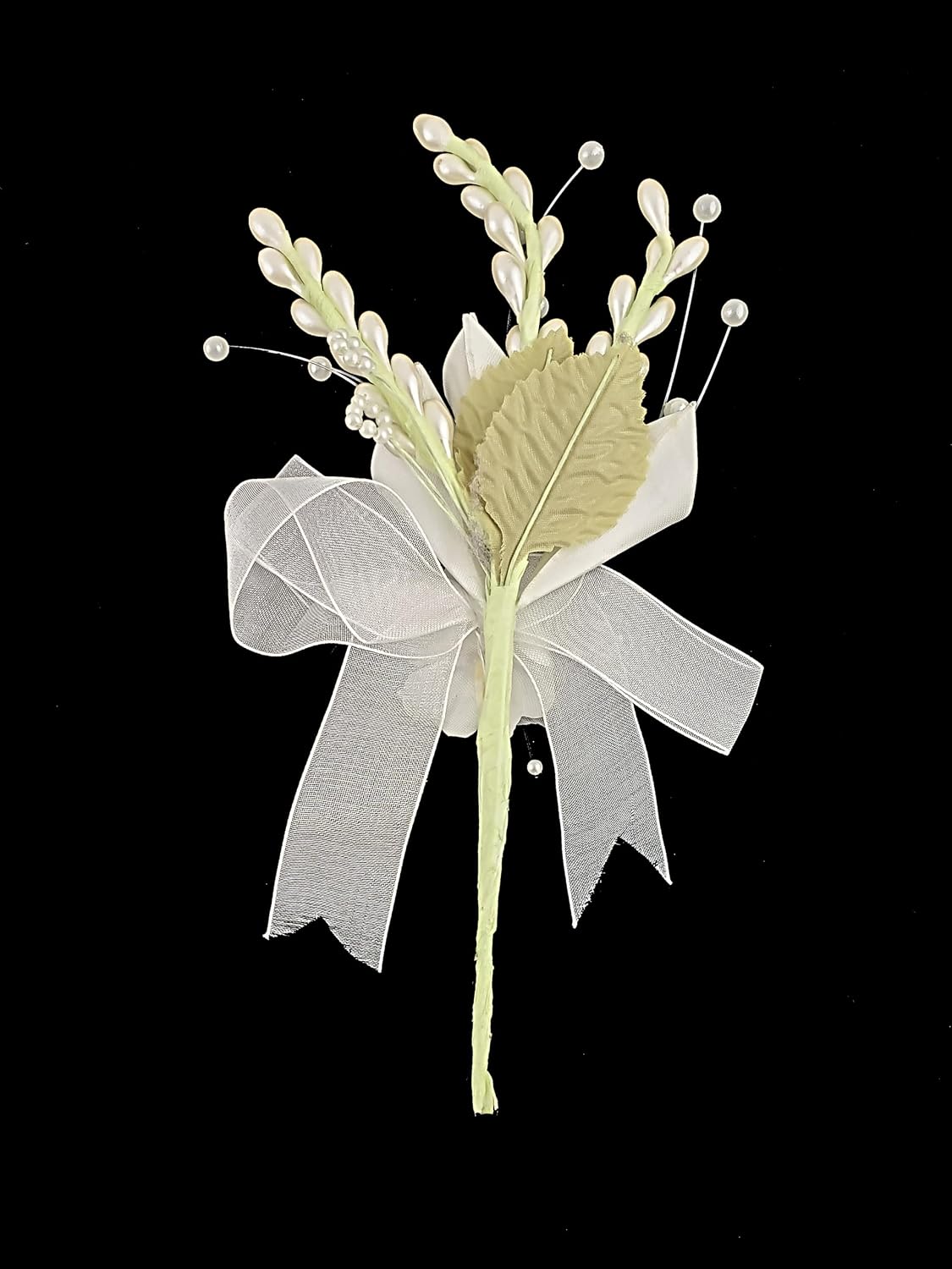 Party Favors Plus White Silk Lily Boutonniere with Pearl Accents 6 Inch