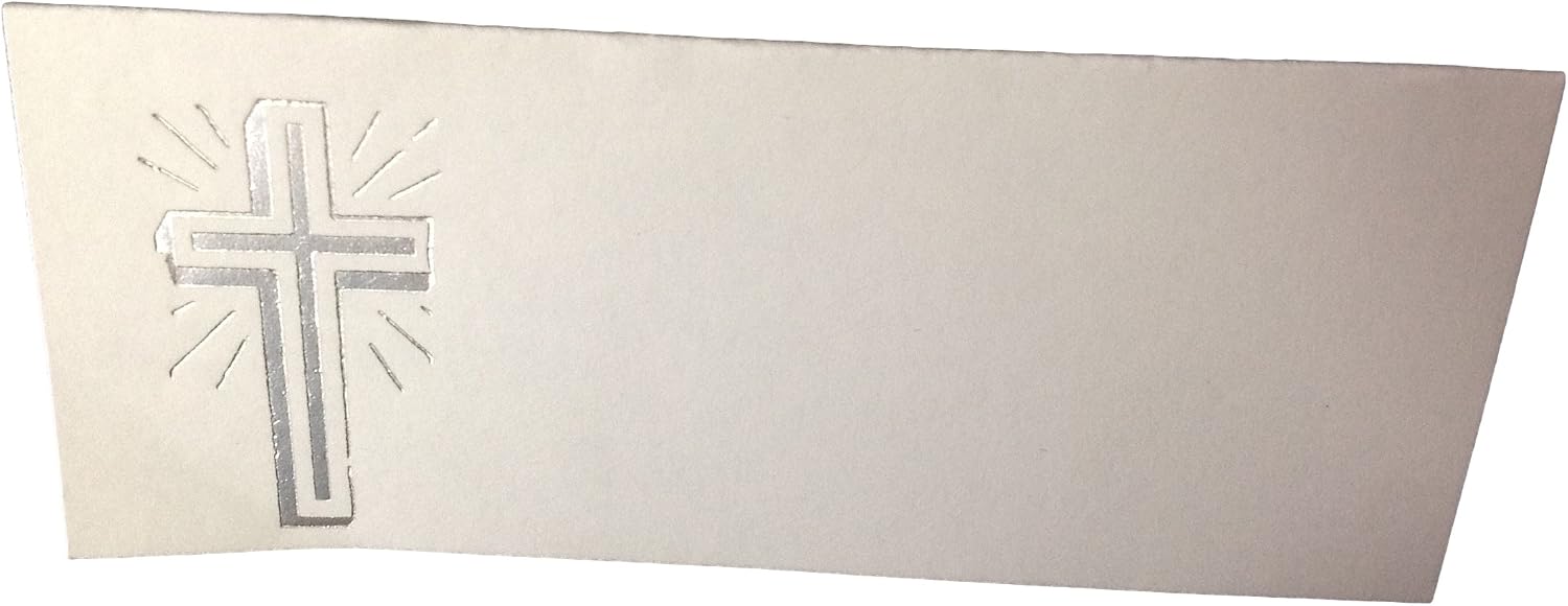 Party Favors Plus Silver Cross Tent Style White Place Cards 100 Count