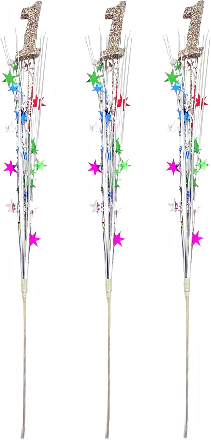 Metallic Star Spray 1st Birthday Anniversary Decorations, 3 Pieces