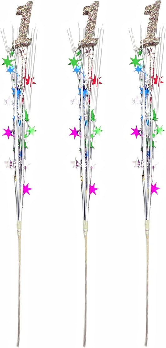 Metallic Star Spray 1st Birthday Anniversary Decorations, 3 Pieces