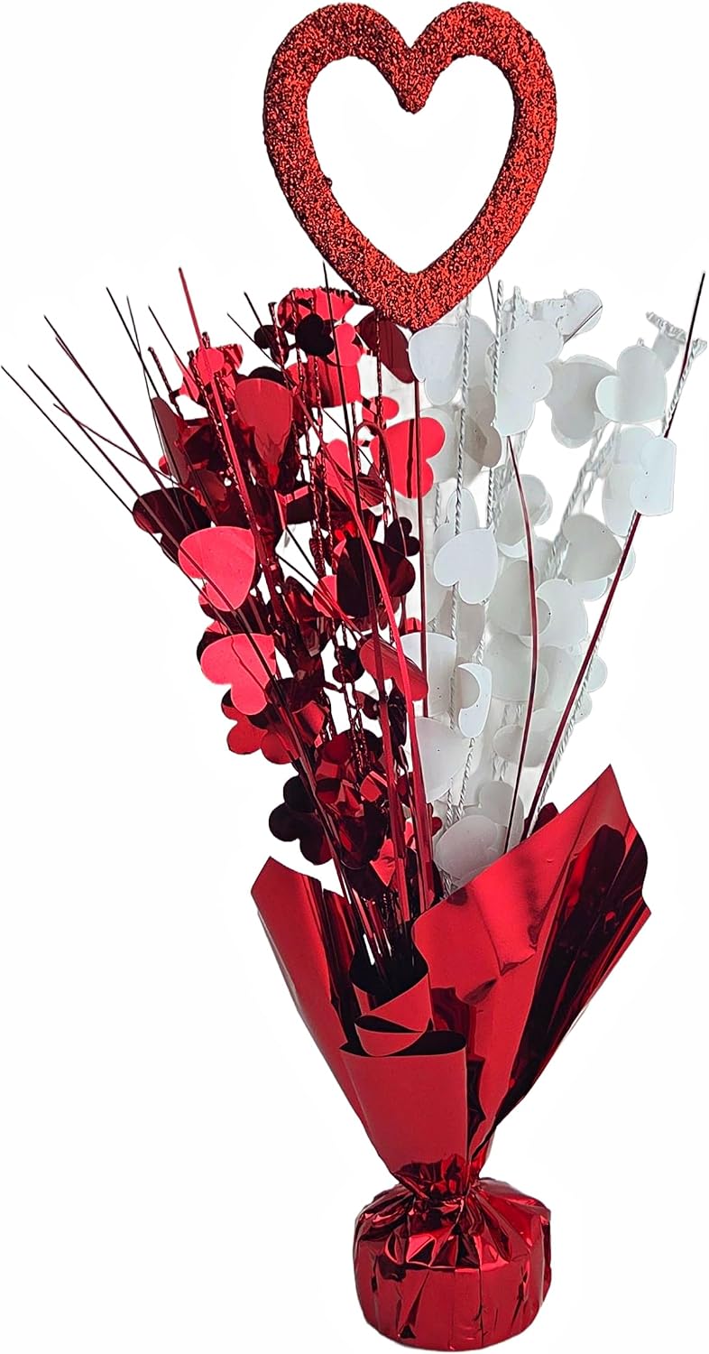 Red & White Hearts Balloon Weight Centerpieces, 2 Pieces