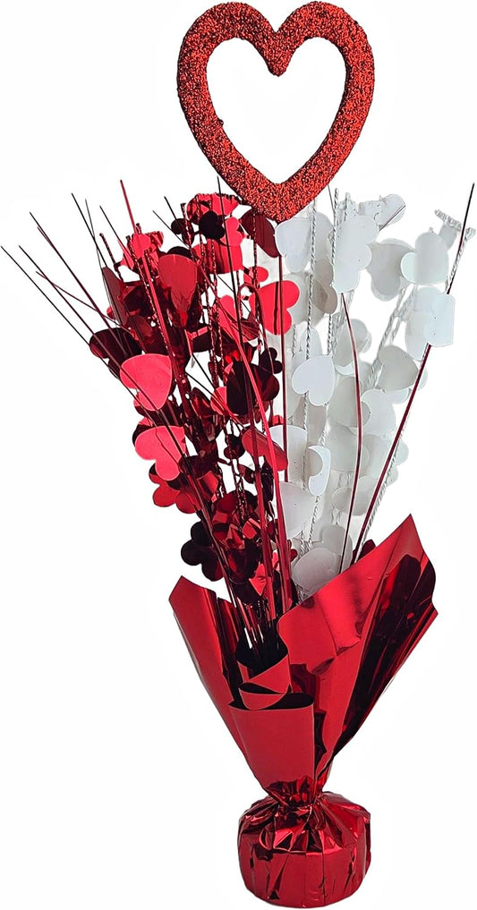 Red & White Hearts Balloon Weight Centerpieces, 2 Pieces