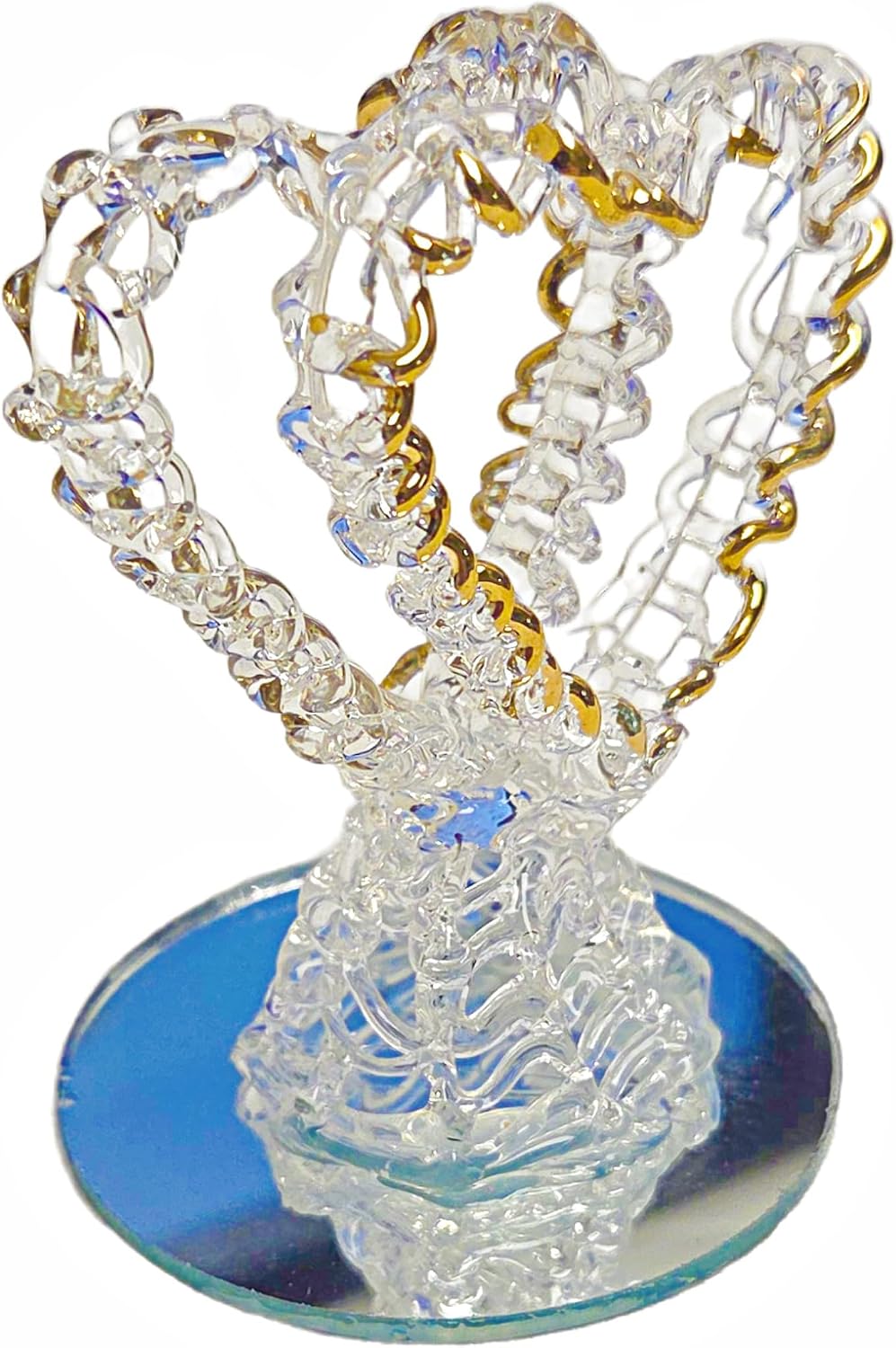 Party Favors Plus Crystal Double Heart Figurine Gold Accents Clear Polyresin 2.5 Inch 2 Count