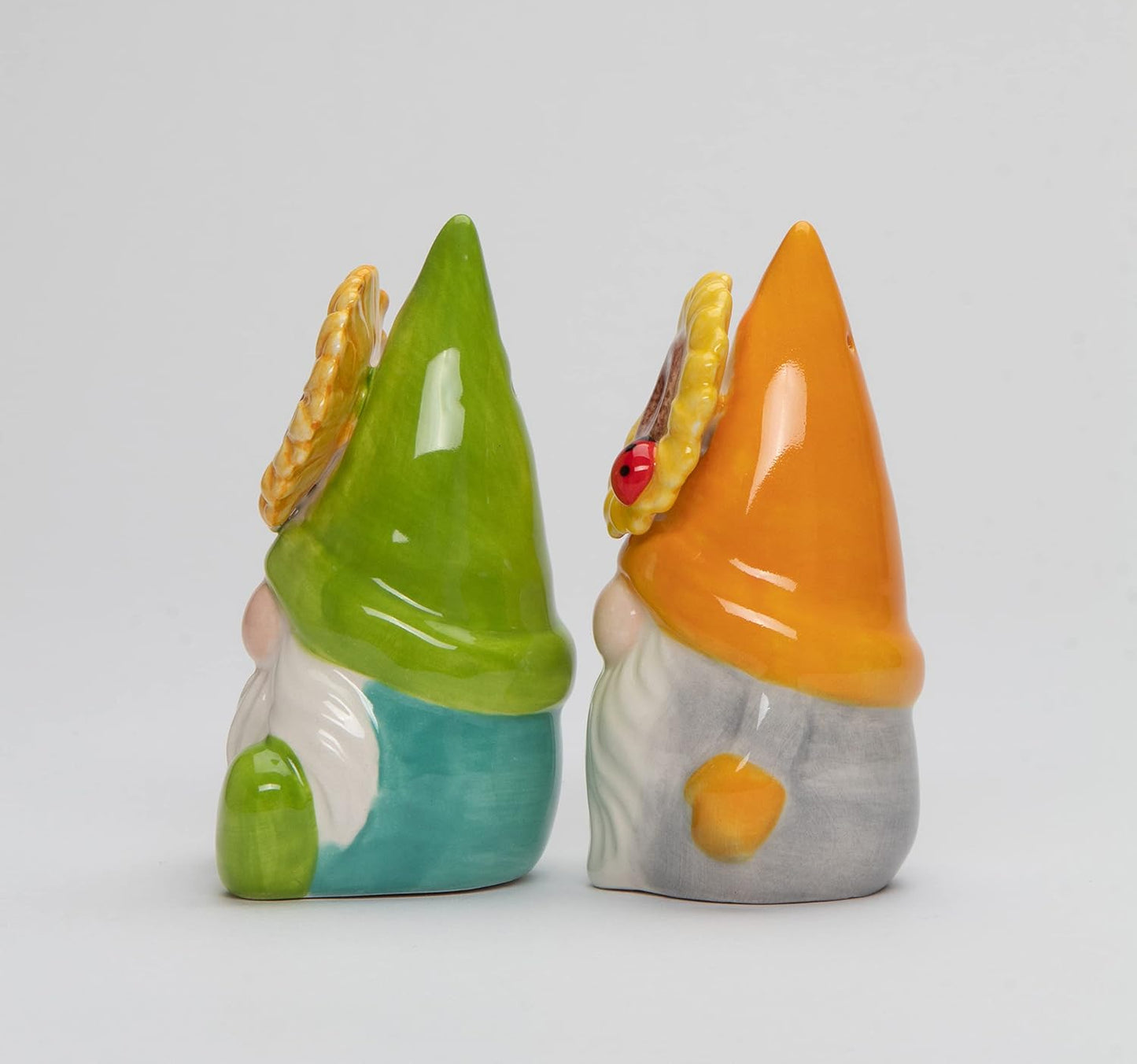 Cosmos Gifts Ceramic Sunflower Gnomes Salt and Pepper Shakers 3-3/4" H 21049