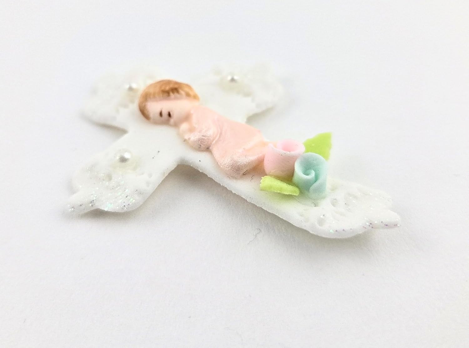 Party Favors Plus Cold Porcelain Cross Capia Figurines Pink White Glitter 12 Count