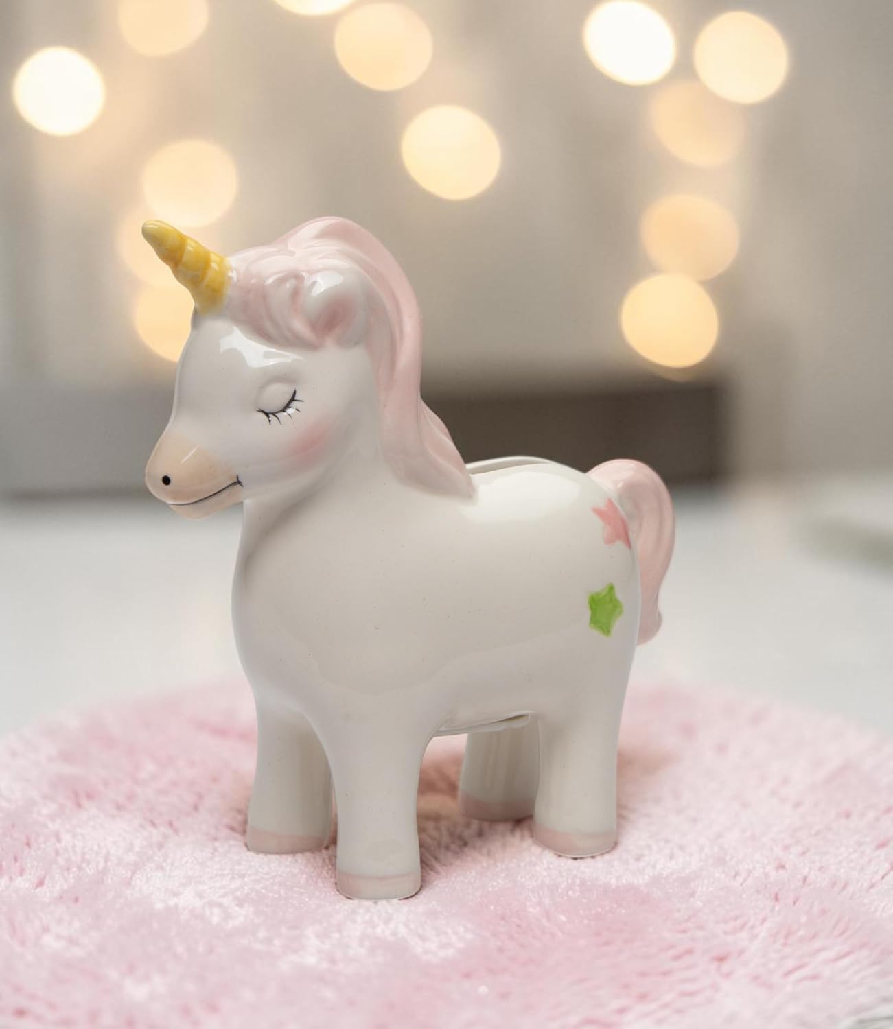 Cosmos Gifts Fine Ceramic Pink Fairy Unicorn Piggy Bank 5-1/4" H