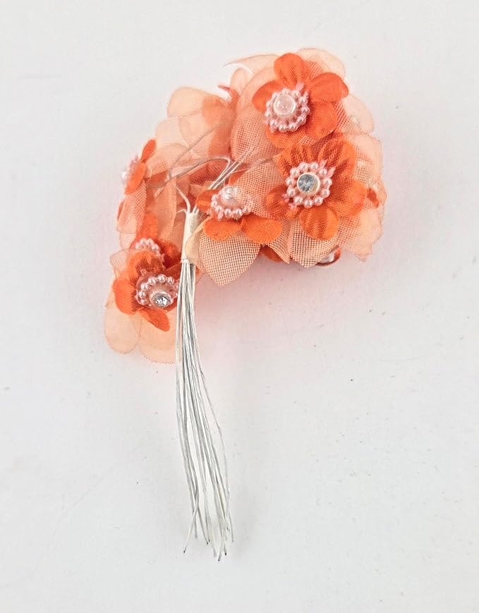 Orange Organza Mini Daisy Flowers with Wire Stems, 144 Pieces