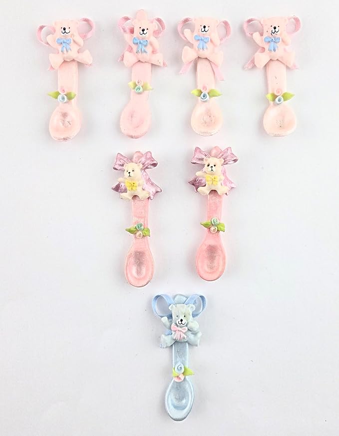 Party Favors Plus Cold Porcelain Tiny Bear Mini Spoon Figurines Pink Blue 7 Count