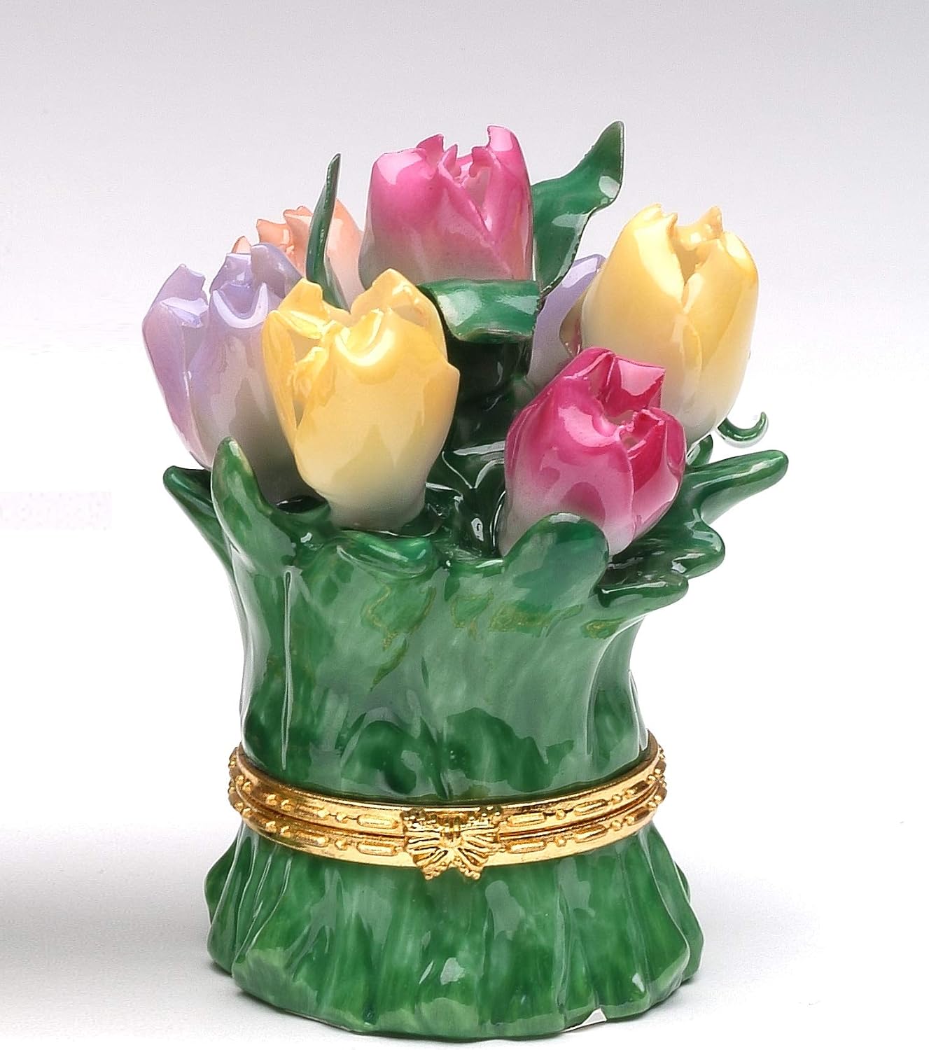 Cosmos Gifts Fine Porcelain Tulip Bouquet Limoge Hinged Trinket Box 3" H