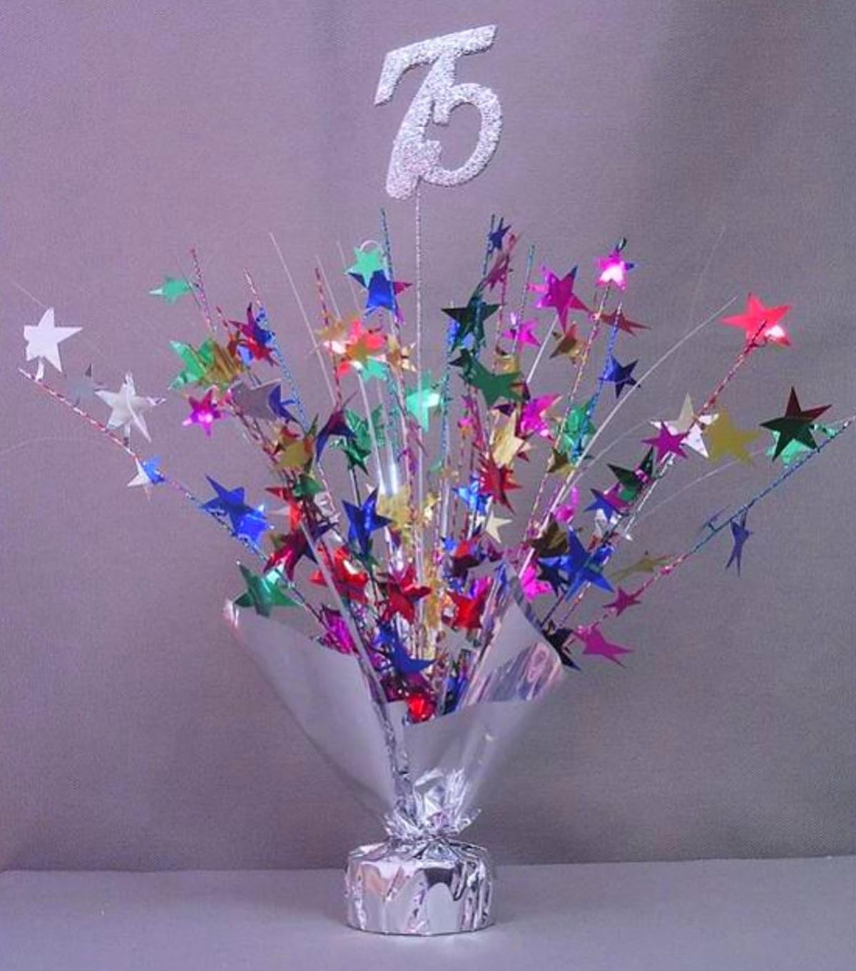 Silver Glitter 75th Birthday Balloon Weight Centerpiece, 2 Pieces