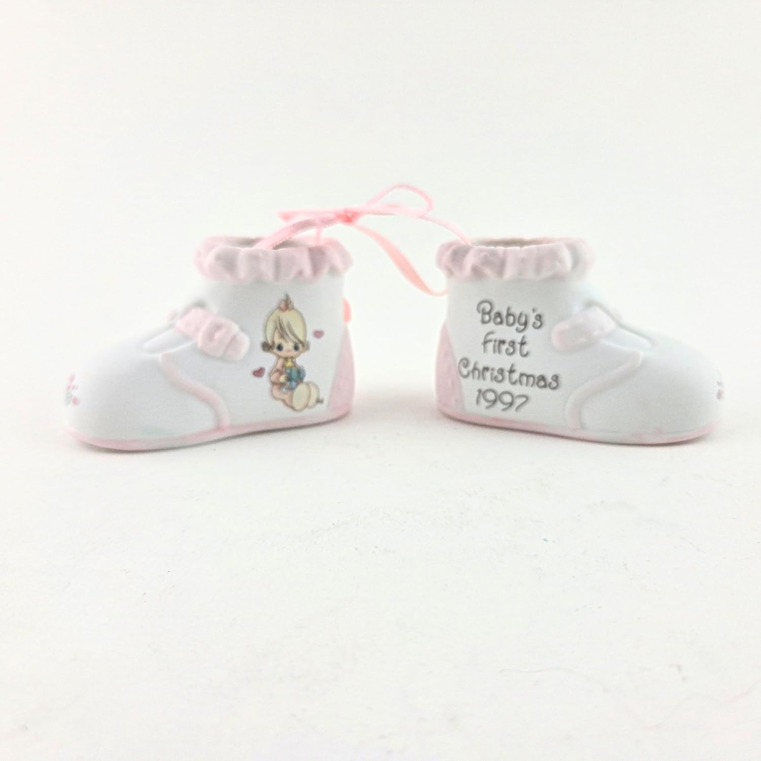 Party Favors Plus Baby Booties Figurine White Pink Ceramic 2.75 Inch Set of 2