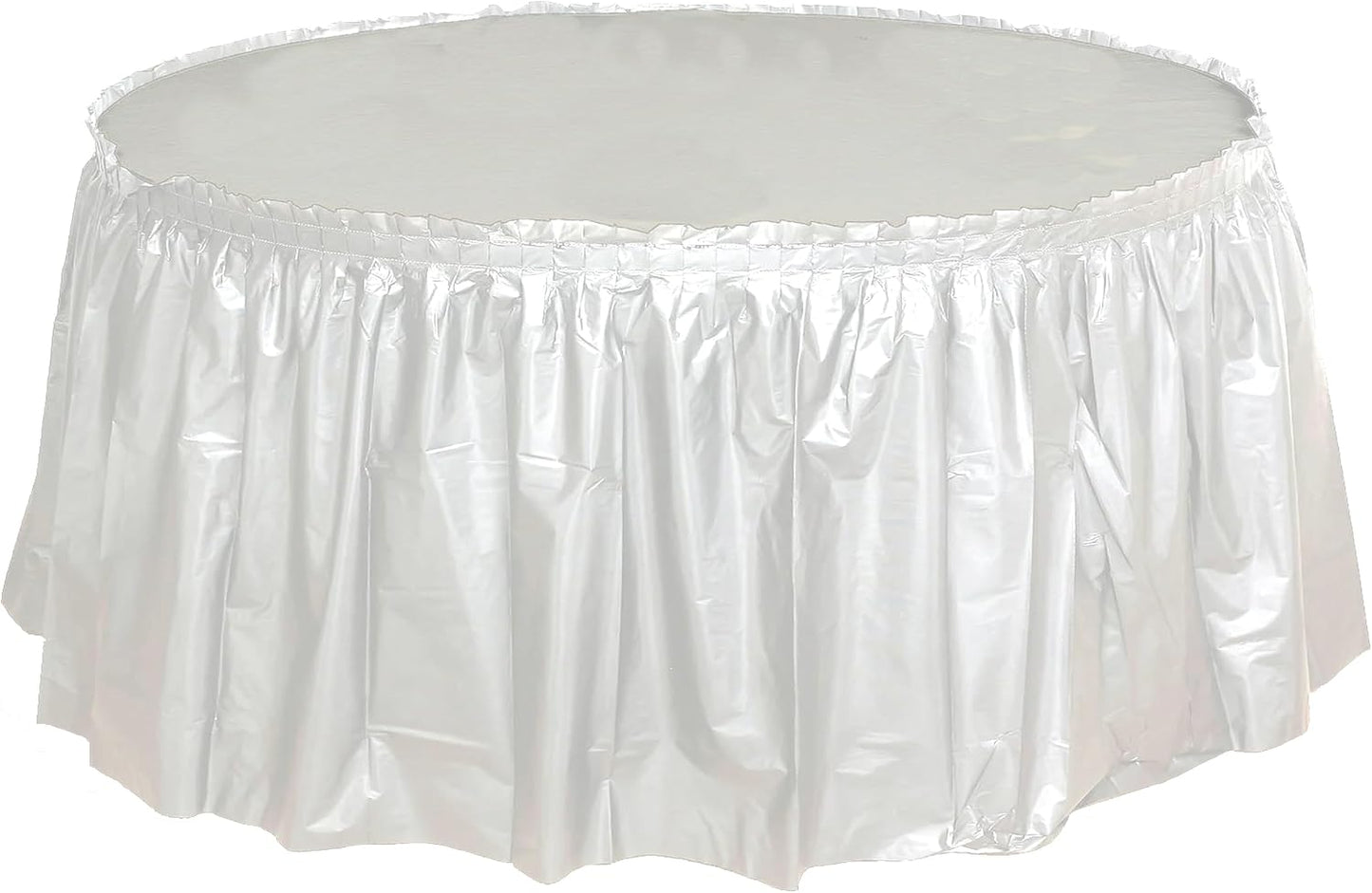 Party Favors Plus White Round Plastic Tablecloth 84 Inch with 2 Table Skirts 8 Foot 3 Piece Set