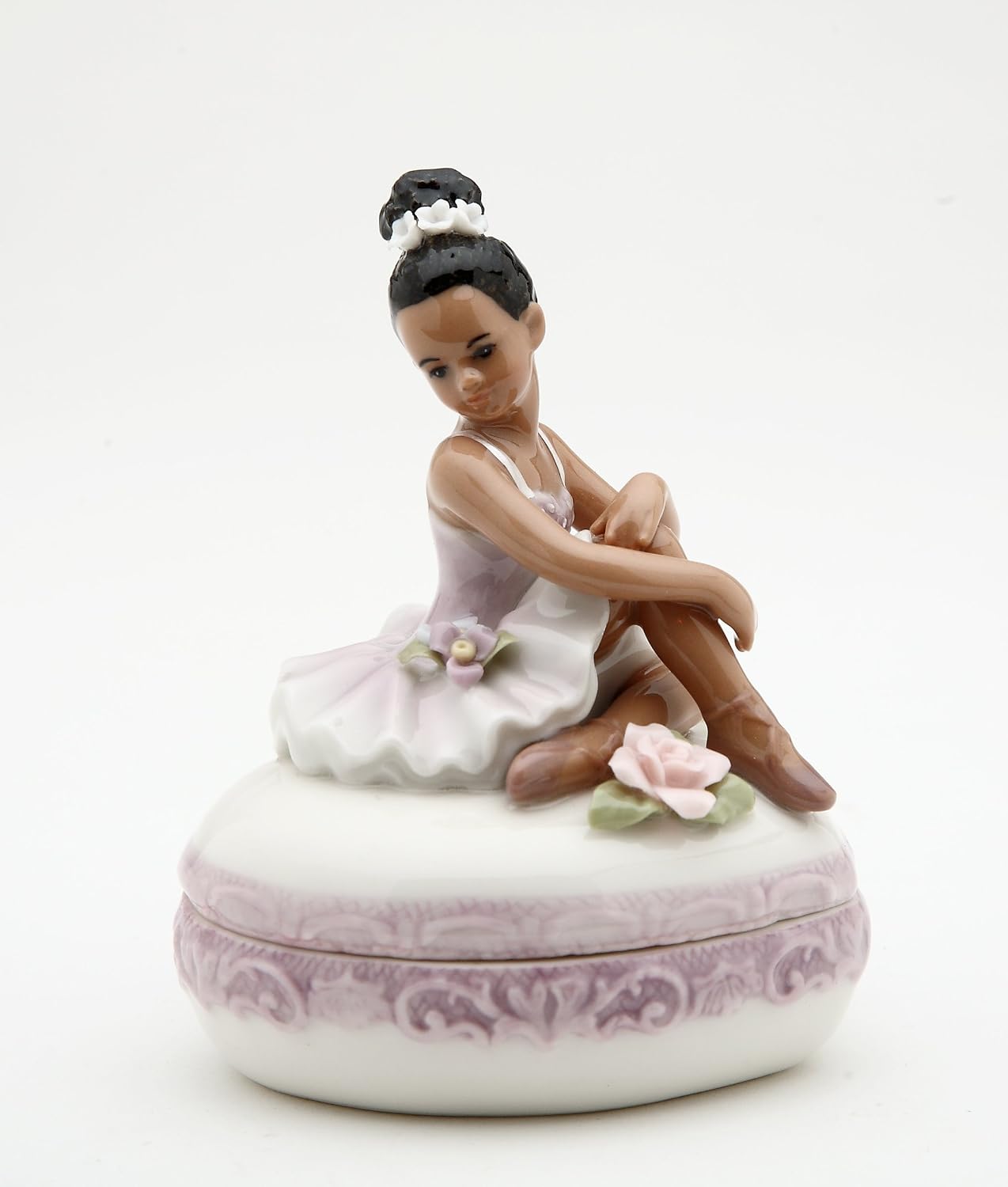 Cosmos Gifts Fine Porcelain African American Ballerina Heart Trinket Box 3-5/8" H