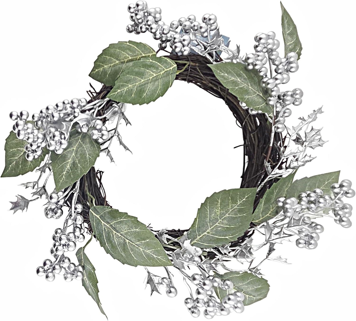 Christmas Silver Berry Wreath on Twig Base, 12 in.
