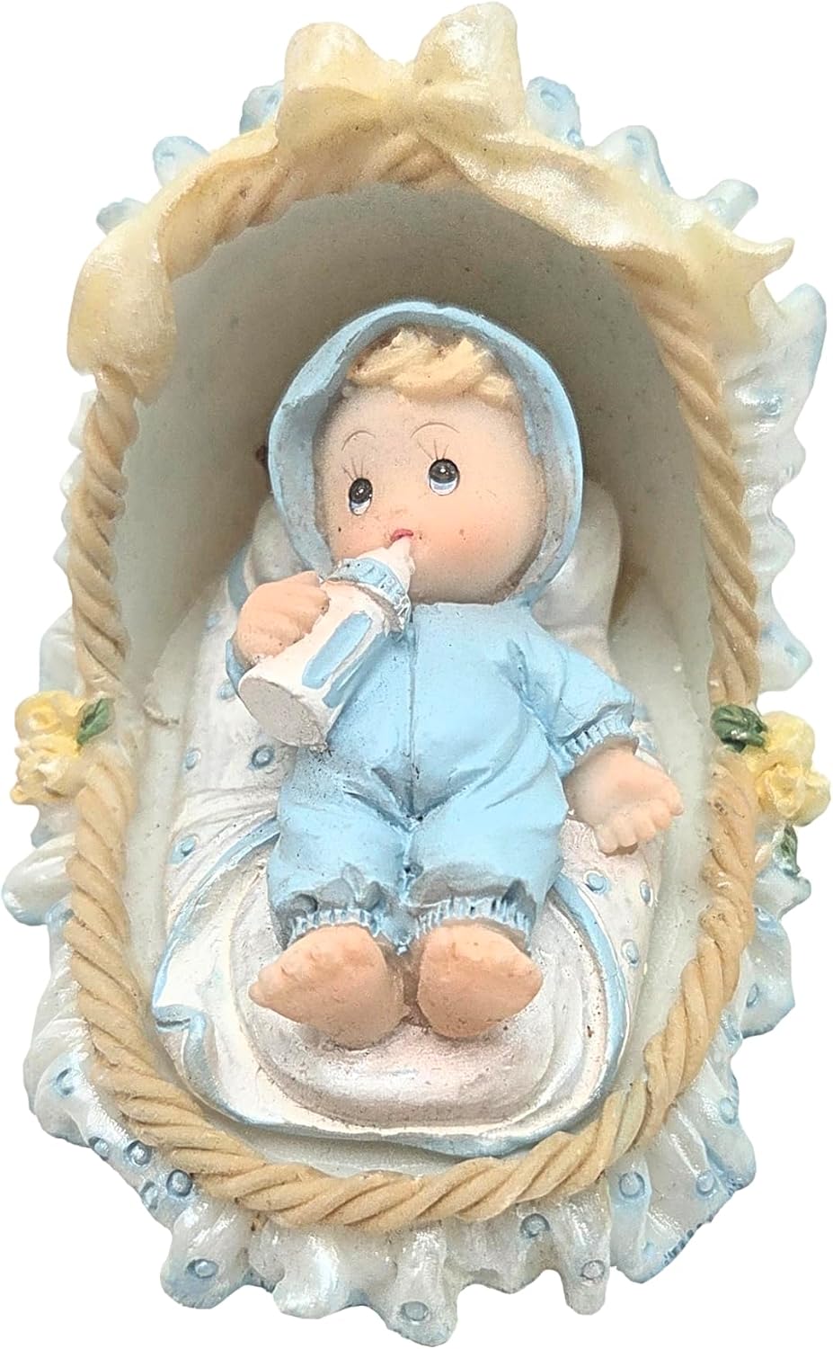 Party Favors Plus Blue White Polyresin Baby Boy Bassinet Figurine 2 Piece Set