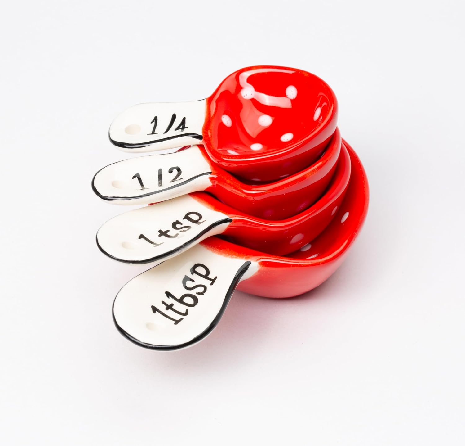 Cosmos Gifts Fine Ceramic Woodland Red Fairy Mushroom Measuring Spoons Set of 4, 3-1/4" L