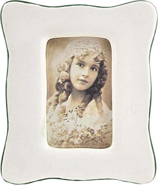 Party Favors Plus Ceramic Photo Frame Set White Green 4x3.5 Inch 2 Count