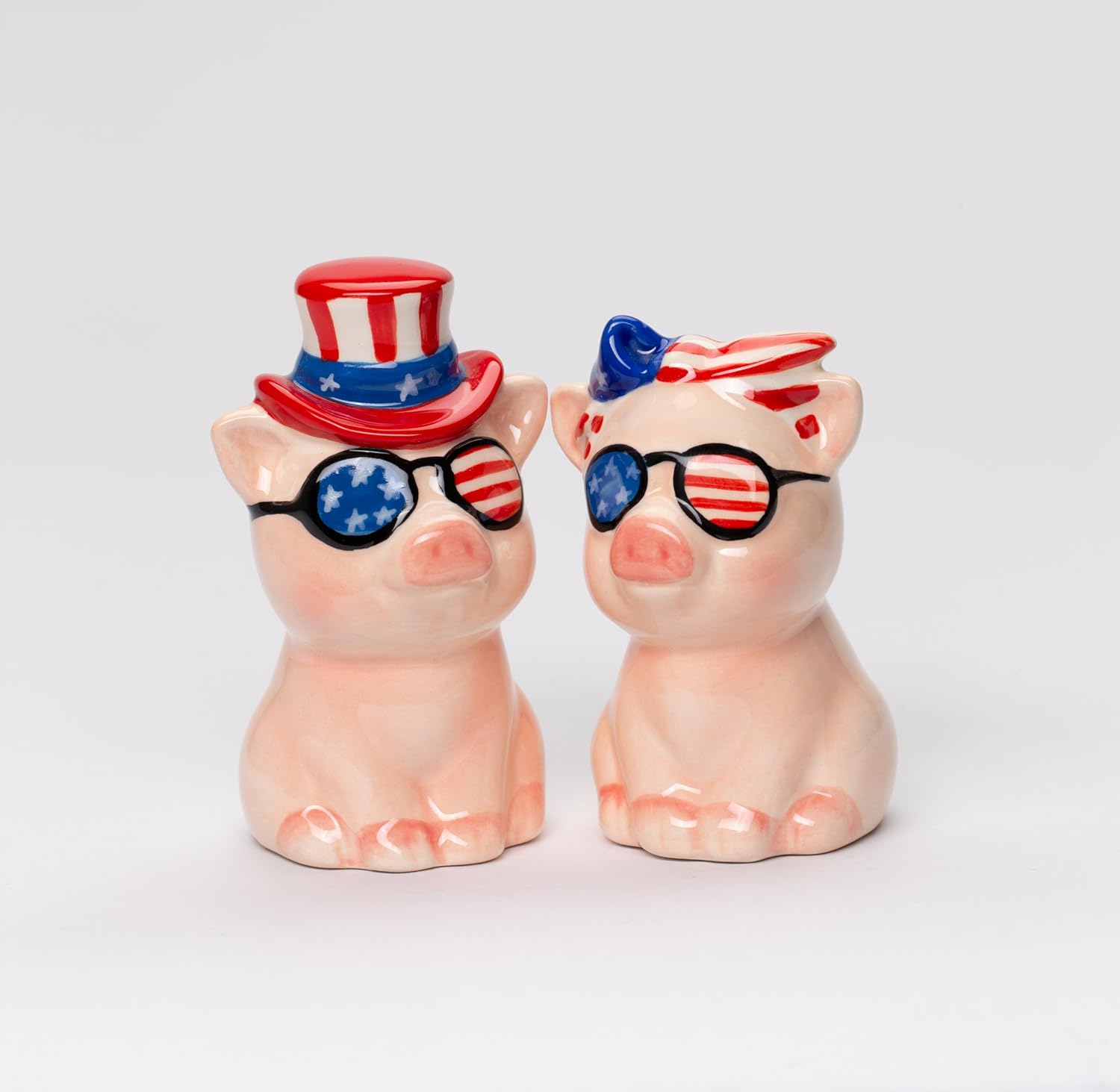 Cosmos Gifts Fine Ceramic Patriotic Fourth of July Love Couple Pig Salt & Pepper Shakers Set 3-1/2" H 21083