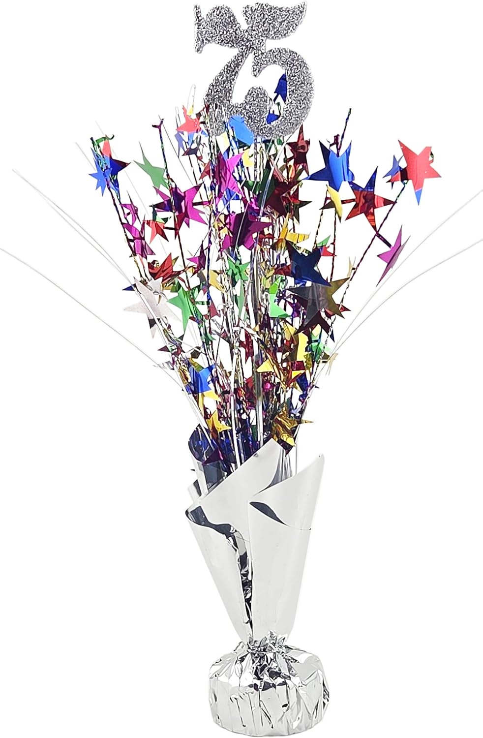 Silver Glitter 75th Birthday Balloon Weight Centerpiece, 2 Pieces