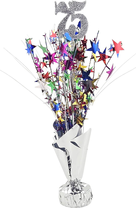 Silver Glitter 75th Birthday Balloon Weight Centerpiece, 2 Pieces