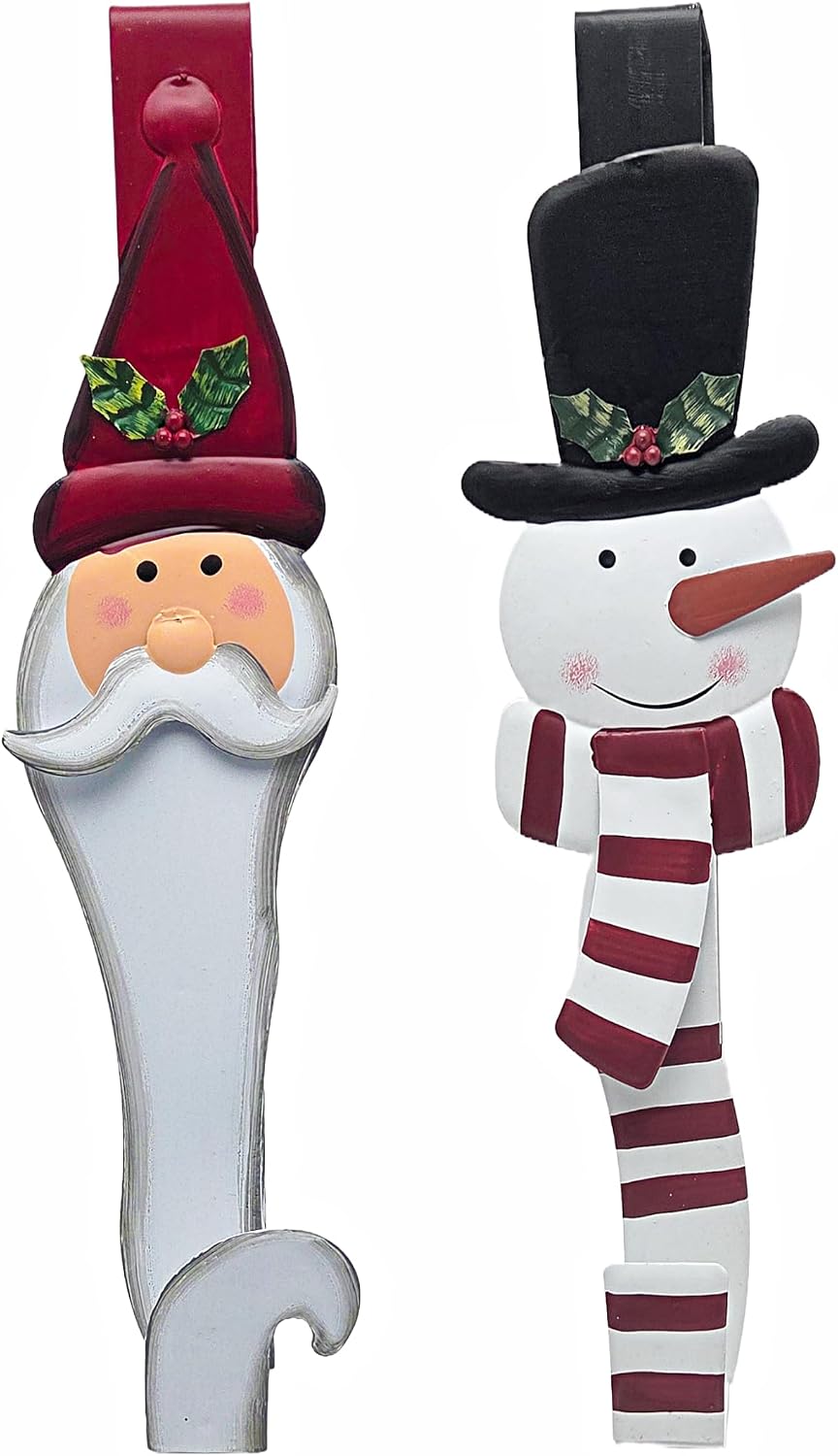 Christmas Wreath Hangers Santa and Snowman Metal Set of 2