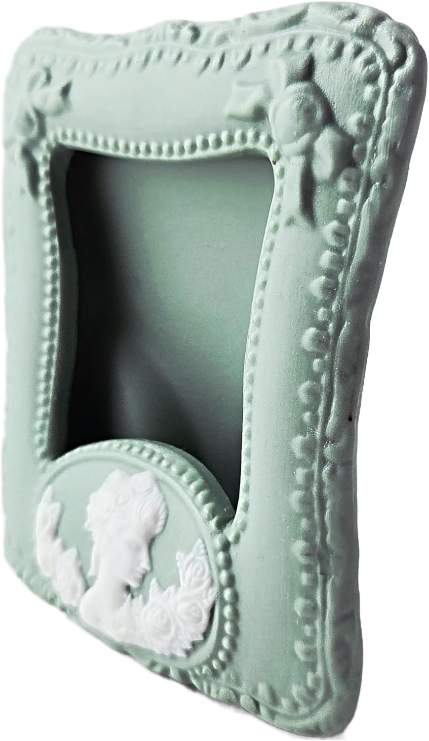 Party Favors Plus Sage Green Ceramic Cameo Picture Frame Baroque Ornate Floral 5x4 Inch