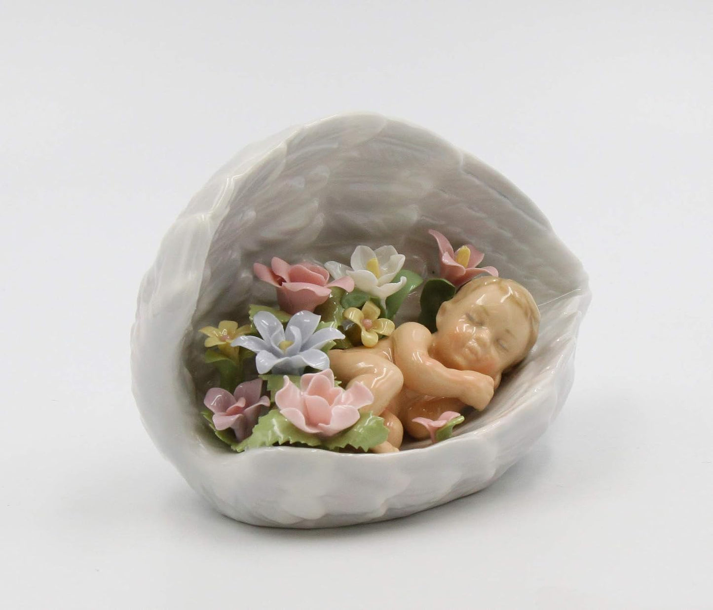 Cosmos Gifts Fine Ceramic Baby in Guardian Angel Wings Musical Figurine 6" H White
