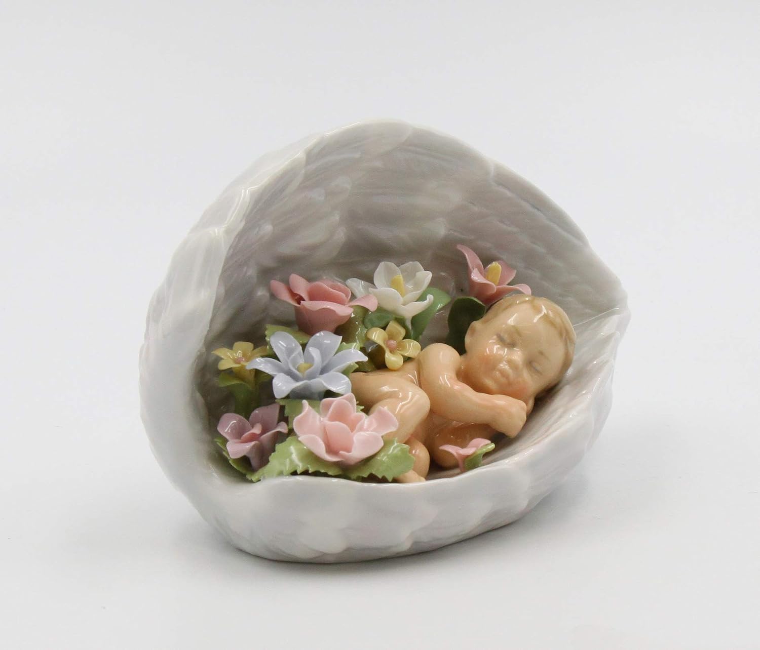 Cosmos Gifts Fine Ceramic Baby in Guardian Angel Wings Musical Figurine 6" H White