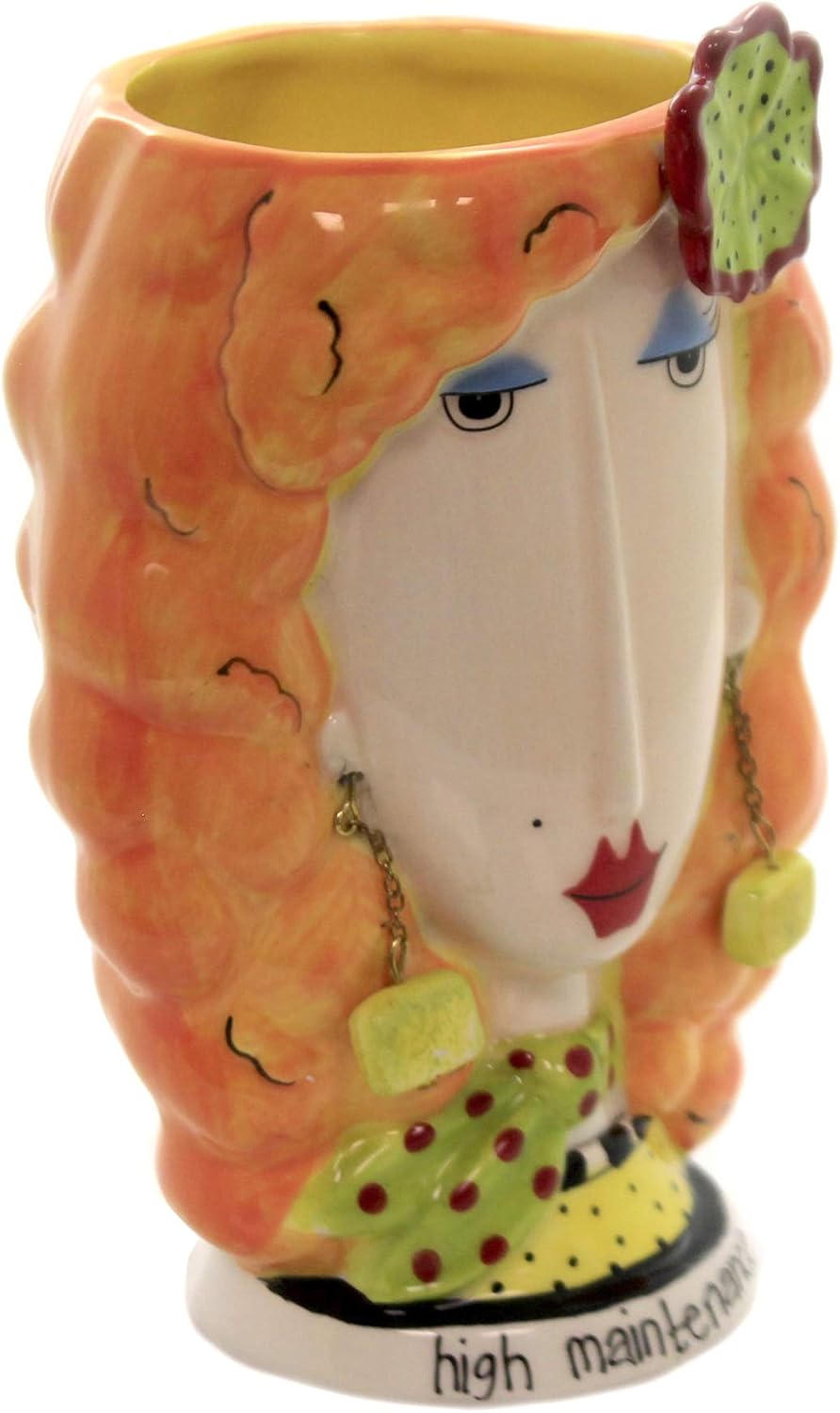 Appletree Design Lady Vase 6-Inch Tall High Maintenance Inscription Orange Ceramic 62642