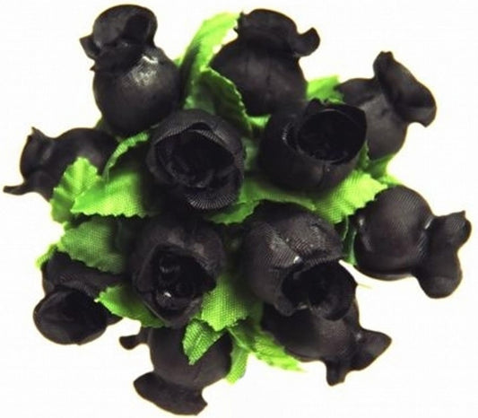 CB 144 Miniature Poly Silk Rose Favor Flower Picks Black Wedding Shower 3" Stem