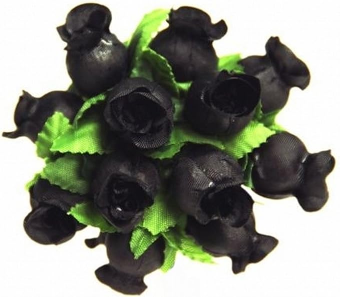 CB 144 Miniature Poly Silk Rose Favor Flower Picks Black Wedding Shower 3" Stem
