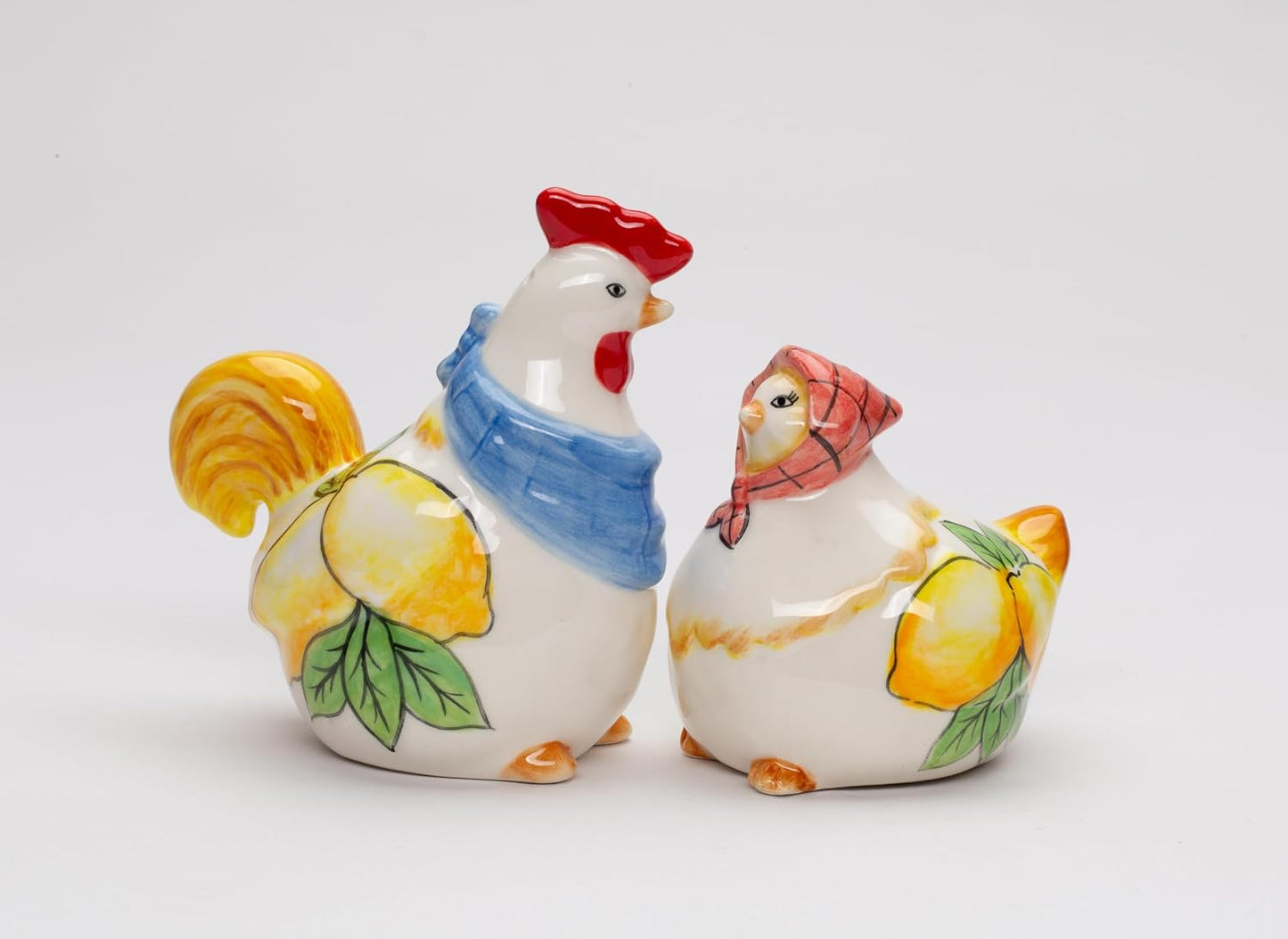 Cosmos Gifts Fine Ceramic Tuscany Country Summer Lemon Rooster & Hen Salt & Pepper Shakers Set 3-3/4" H