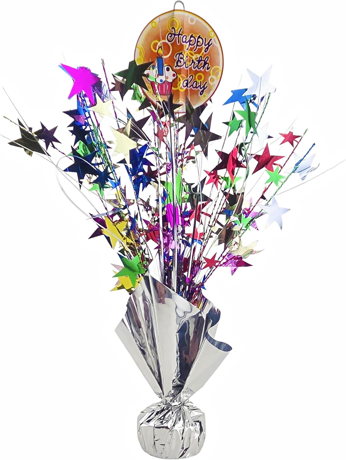 Happy Birthday Balloon Weight Centerpiece with Multicolor Stars