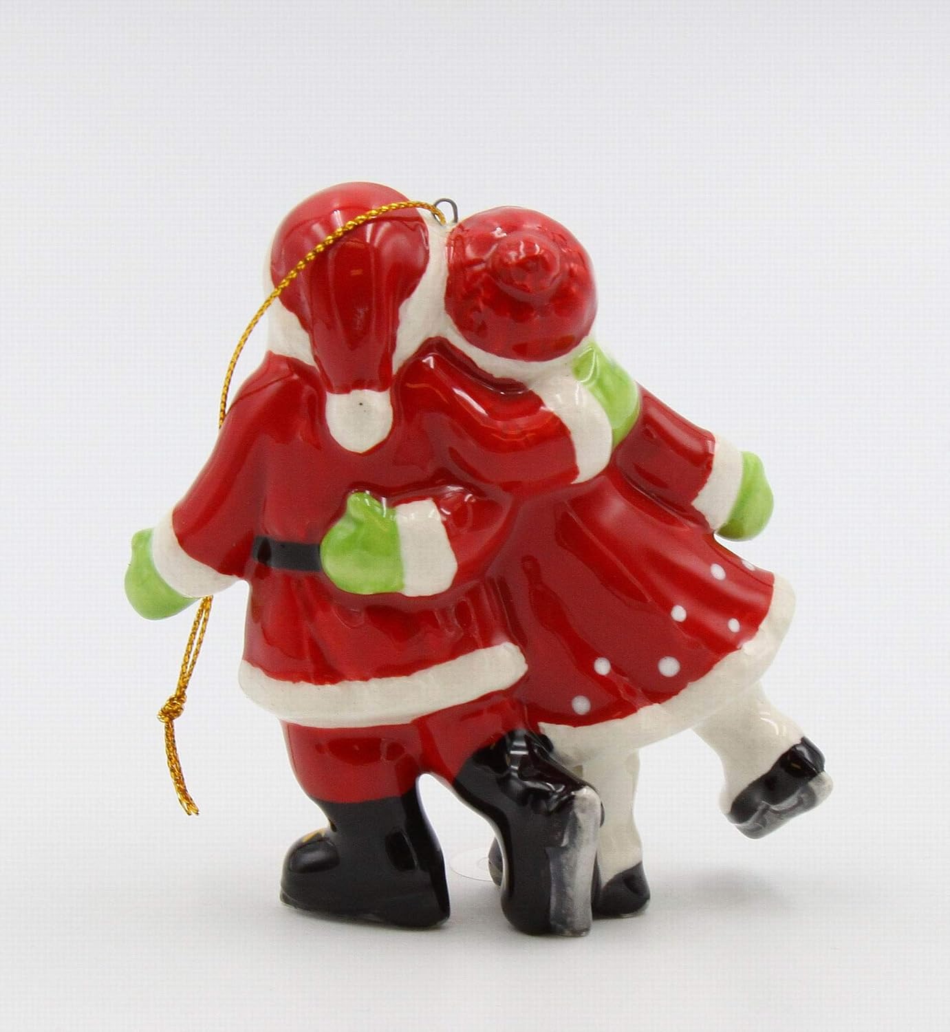 Cosmos Gifts Fine Ceramic Mr. & Mrs. Claus Ice Skating Ornament 3-5/8"