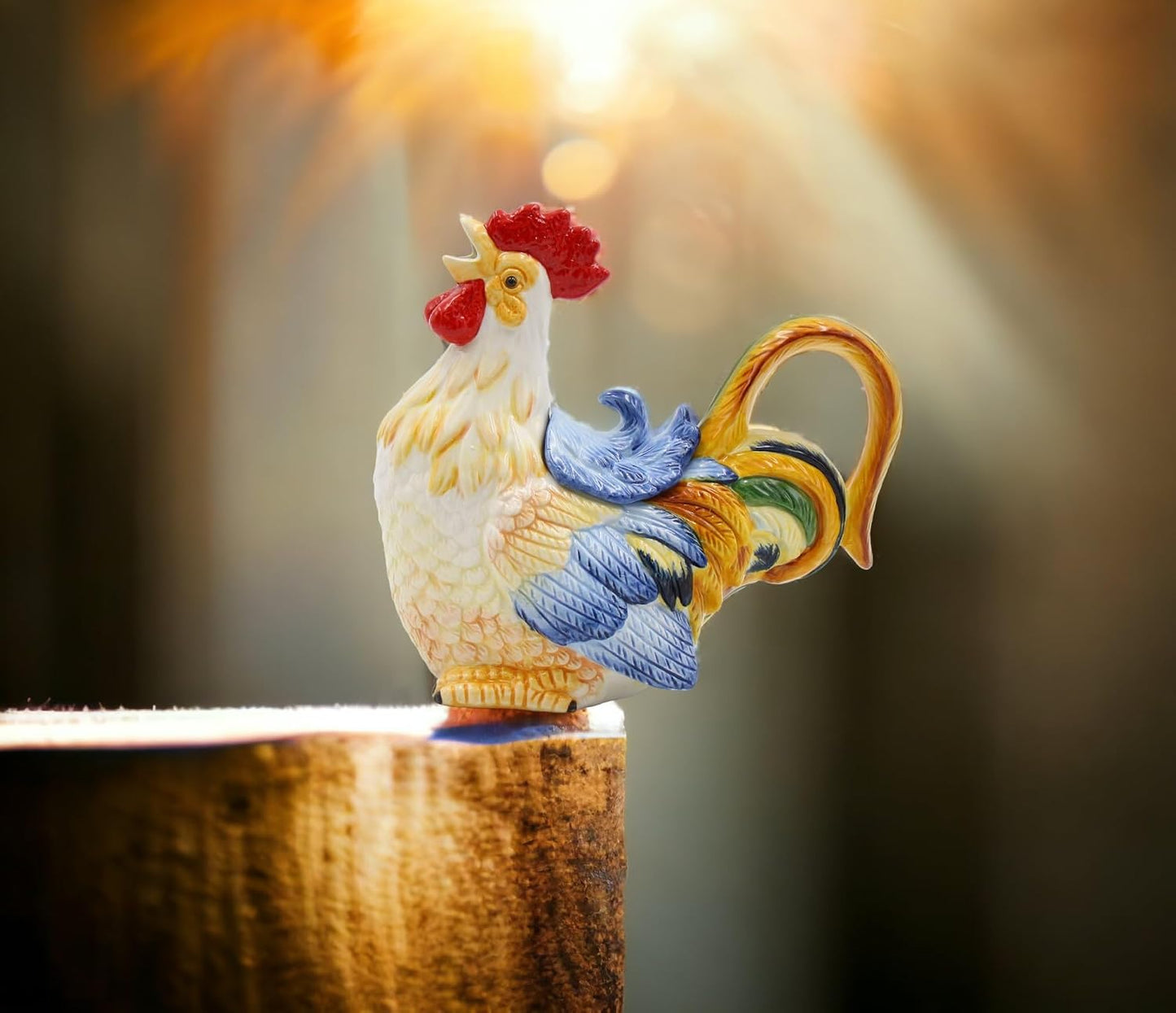 Cosmos Gifts Fine Ceramic Hand Painted Rooster Teapot 8-1/2" L