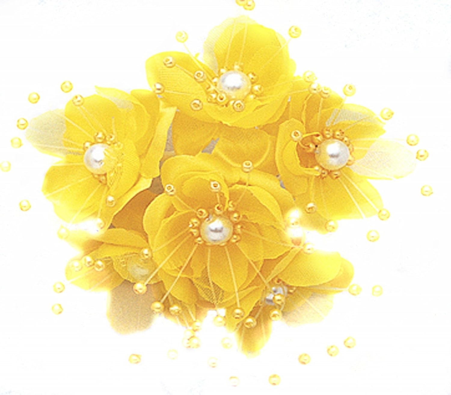 Party Favors Plus Harvest Yellow Satin Pearl Organza Flowers 72 Count