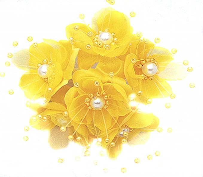 Party Favors Plus Harvest Yellow Satin Pearl Organza Flowers 72 Count
