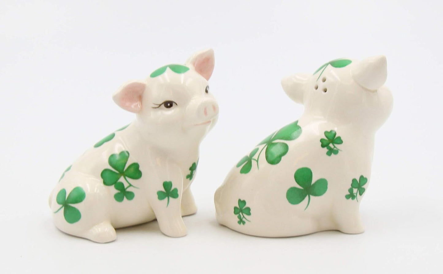 Cosmos Gifts Fine Ceramic Shamrock Pigs Salt and Pepper Shakers Set 3" H Green