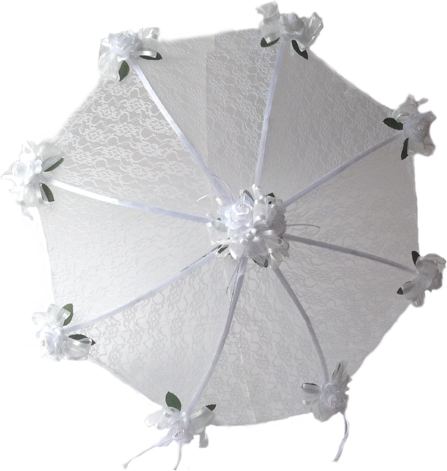Party Favors Plus White Lace Umbrella Parasol 36 in Sage Roses