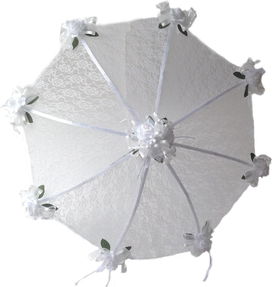 Party Favors Plus White Lace Umbrella Parasol 36 in Sage Roses